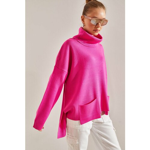 Bianco Lucci Women's Turtleneck Double Pocket Oversize Knitwear Sweater Slike