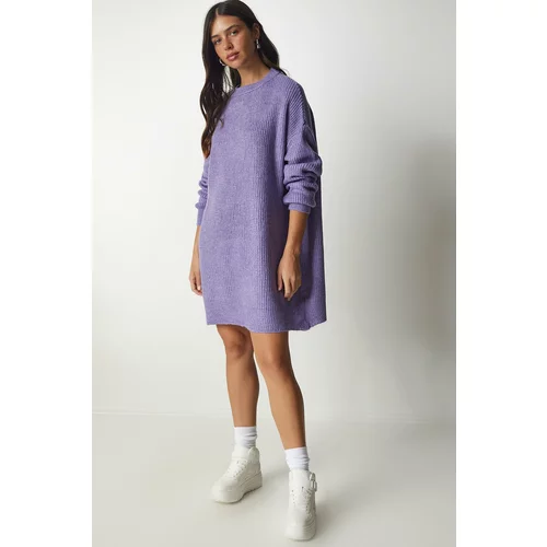 Happiness İstanbul Women's Lilac Oversize Long Basic Knitwear Sweater