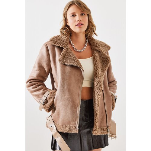 Bianco Lucci Women's Belt Detail Tree Bark Laminated Roder Coat 2336 Cijene