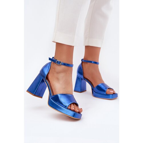 Boto Lacquered Women&amp;#039;s Sandals On Heel Blue Marila Slike