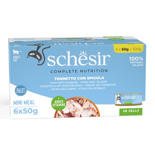  Ekonomično pakiranje Schesir Complete Nutrition fileti u želeu 24 x 50 g - Tuna s brancinom Cijene