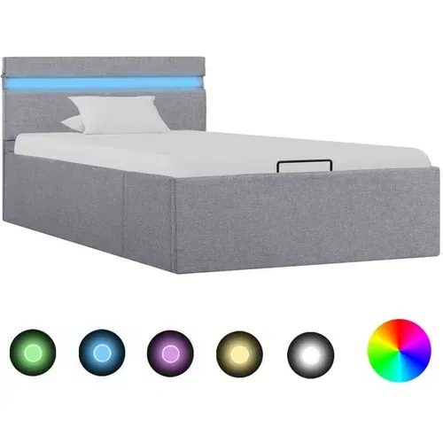  Dvižni posteljni okvir LED svetlo sivo blago 90x200 cm