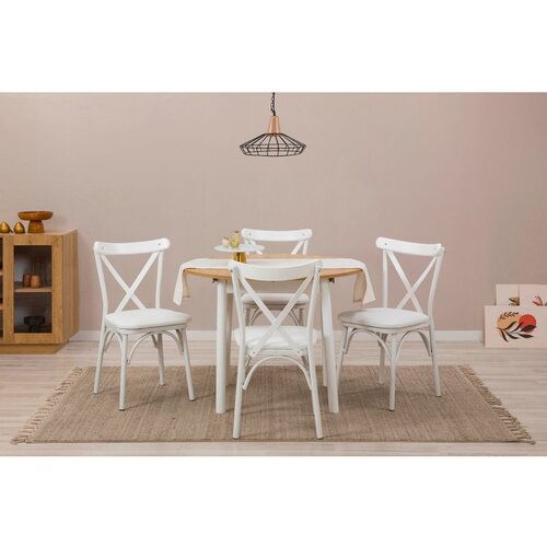 Hanah home Oliver - White, Oak WhiteOak Extendable Dining Table & Chairs Set (5 Pieces) Cene