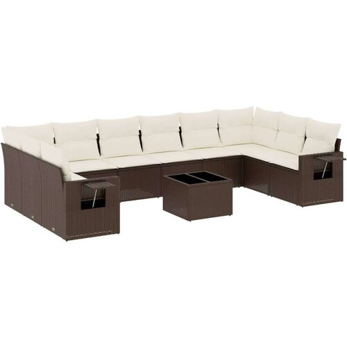 vidaXL 11-dijelni set vrtnih sofa od poliratana s jastucima smeđi Cijene
