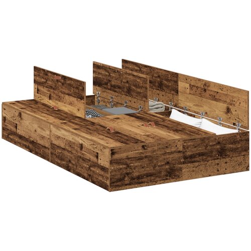 VidaXL Posteljni okvir za shranjevanje Staro les 120x200 cm, (22051924) Slike