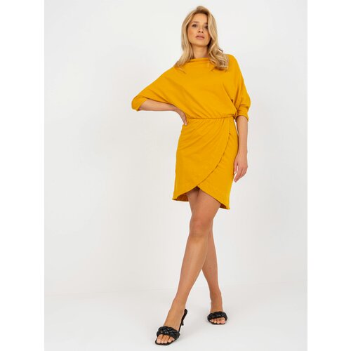 Fashion Hunters Dark yellow casual dress with 3/4 sleeves Slike
