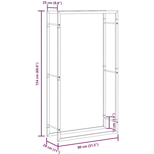  Stalak za drva za ogrjev mat crni 80x28x154 cm čelik Slike