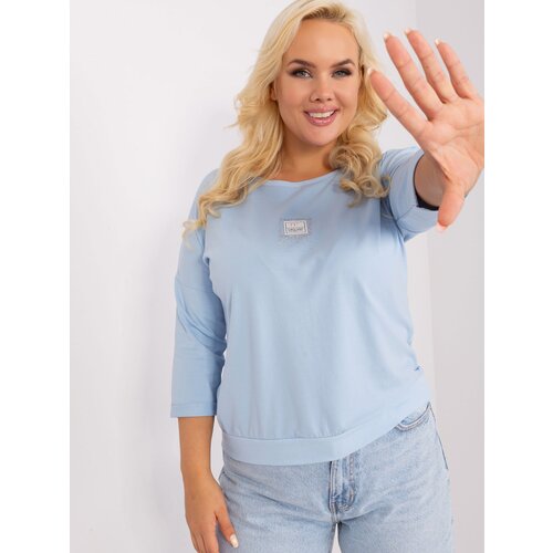 Fashion Hunters Light blue plus size blouse with a round neckline Slike