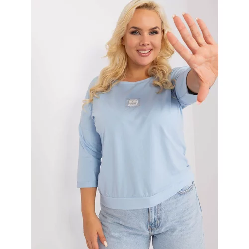 Fashion Hunters Light blue plus size blouse with a round neckline