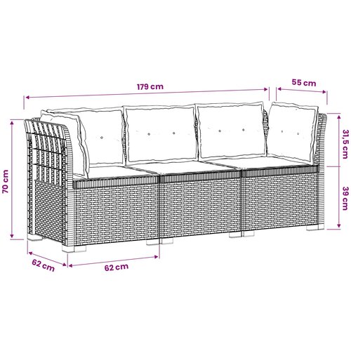  Dvosjedni vrtni sofa s jastucima u ratan izgledu PP Svjetlosiva Slike