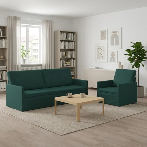  Set sofe 2 pcs Tamnozelena Tkanina - Tamnozelena 1-sjedalni + 3-sjedalni (180 cm) Cene