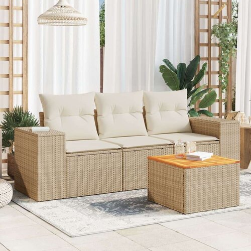 vidaXL 4-dijelni set vrtnih sofa s jastucima bež od poliratana Cijene