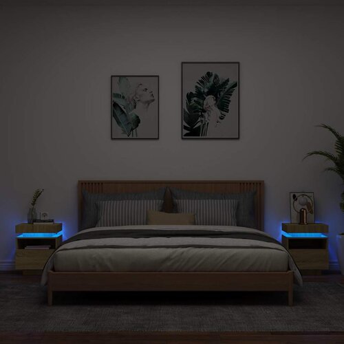  Noćni ormarići s LED svjetlima 2 kom boja hrasta 40x39x48,5 cm Cijene