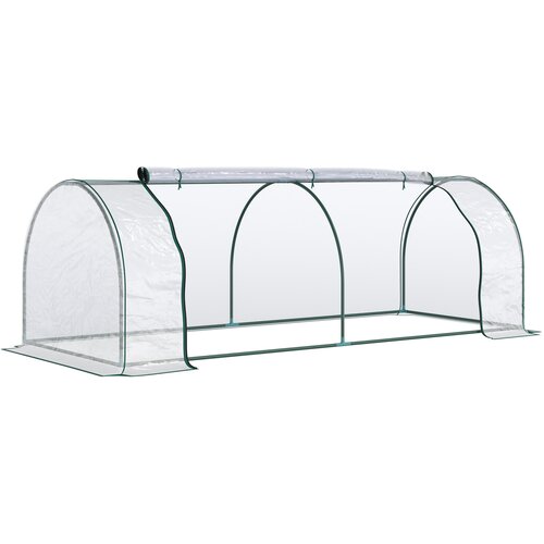 Outsunny vrtni rastlinjak s sprednjimi dvižnimi vrati, jeklena konstrukcija in PVC pokrov, 250x100x80cm, zelen in prozoren, zelena barva, (20747978) Cene