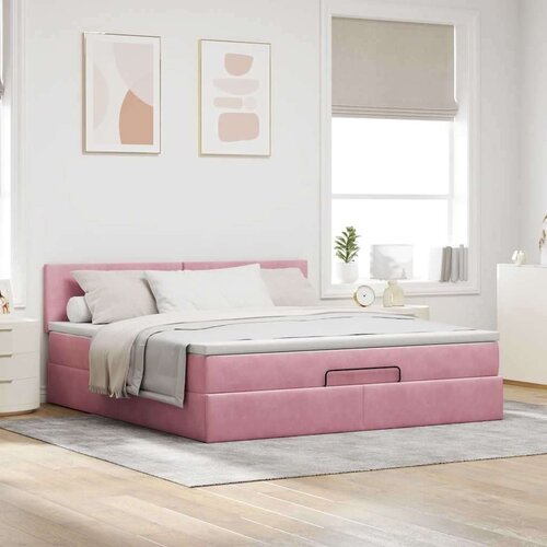 VidaXL otomanski krevet s madracem&amp;amp;LED ružičasti 180x200 cm bar&amp;scaron;unasti Slike