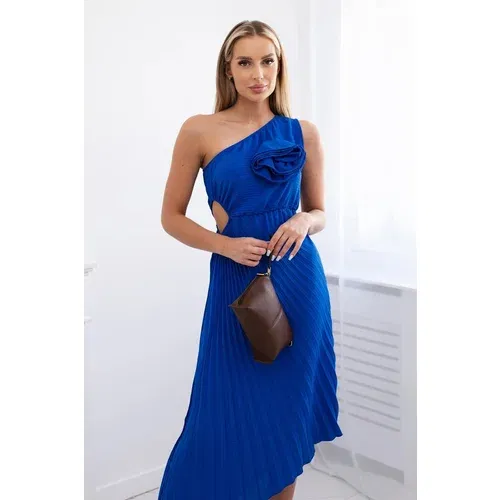 Kesi Women's pleated dress with flowers - cornflower blue