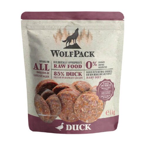 WolfPack Barf surova hrana v obliki medaljonov, raca - 1 kg (20 x 50 g) 1 kg Cene