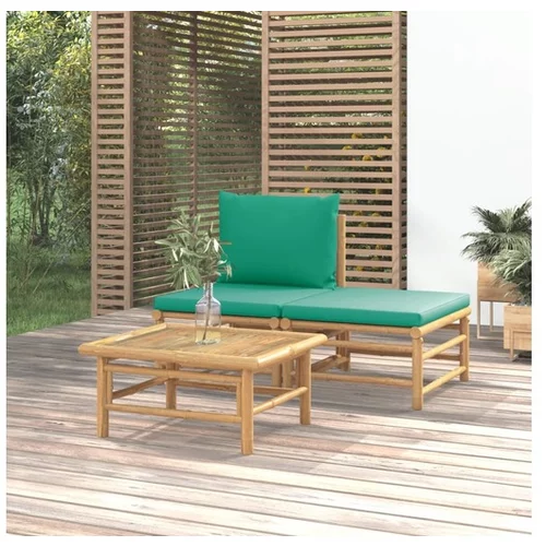  Vrtna sedežna garnitura 3-delna z zelenimi blazinami bambus