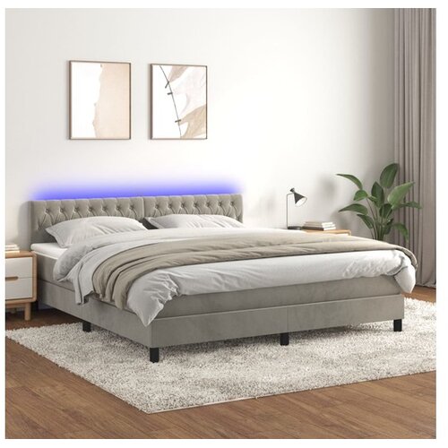 vidaXL Box spring s madracem LED svjetlosivi 160x200 cm bar&scaron;un Cijene