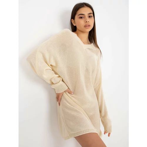 Fashion Hunters Light beige loose knitted dress for summer