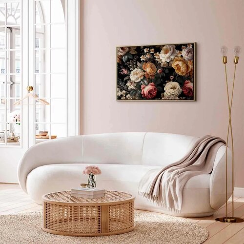  Slika - Colourful flowers on a black background 120x80 U prirodnom drvenom okviru Cene