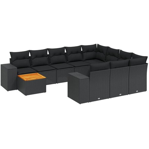  11-dijelni set vrtnih sofa od poliratana s jastucima crni Crna 83 x 62 x 69 cm Slike