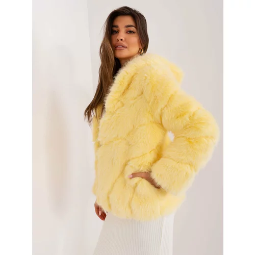 Fashion Hunters Light yellow fur jacket with hook and eye closure