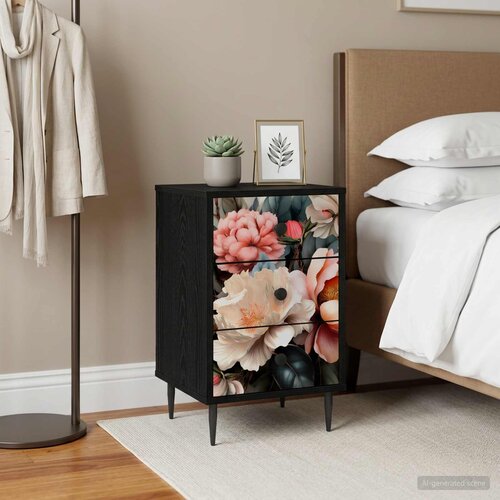  Noćni ormar BORNE Crni hrast 36 x 33 x 61 cm Konstruirano drvo Slike