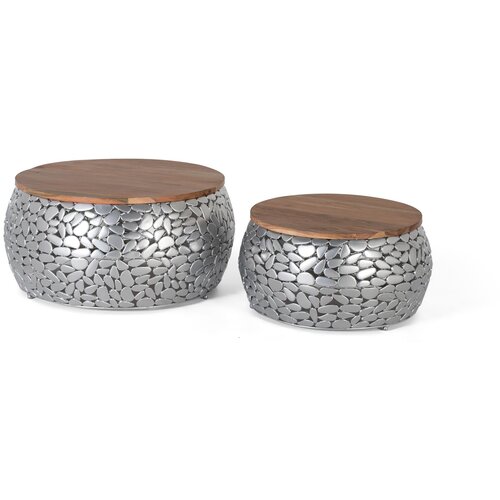 GINER Y COLOMER Komplet dveh miz iz mangovega lesa in aluminija, (22147424) Slike