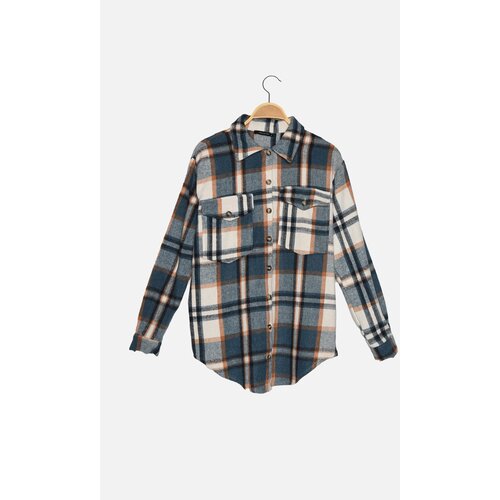 Trendyol Blue Plaid Oversize/Creature Woven Shirt Cene