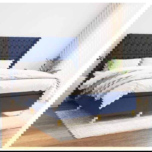 VidaXL Box spring postelja z vzmetnico moder 140x190 cm blag Slike