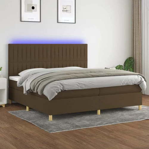  Box spring postelja z vzmetnico LED temno rjava 200x200cm blago, (20898738)