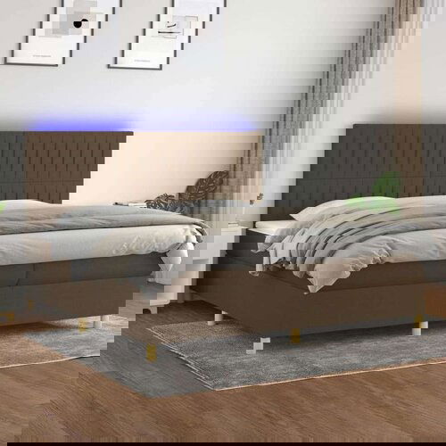  Krevet box spring s madracem LED tamnosmeđi 200x200 cm tkanina Slike