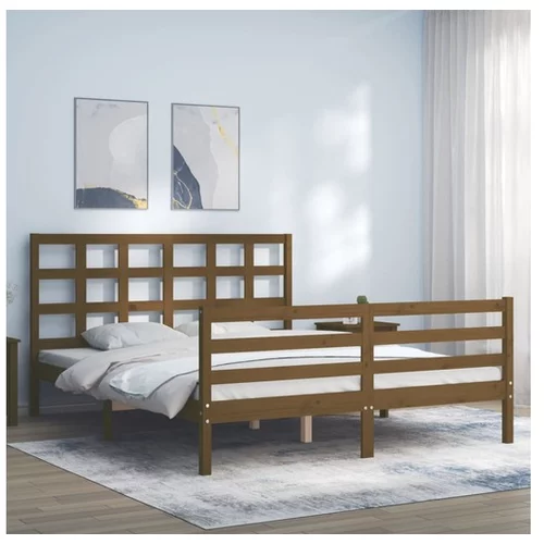 vidaXL Okvir kreveta s uzglavljem boja meda bračni od masivnog drva