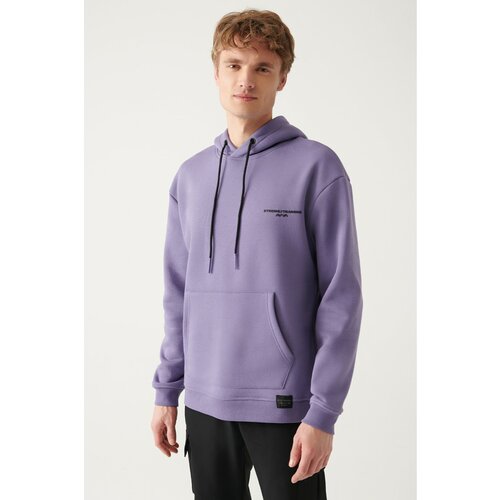 Avva Lilac Oversize Hooded Collar Printed Unisex Sweatshirt Slike