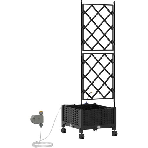  Vrtni planter s navodnjavanjem i kotačima Crna 40 x 40 x 132 cm Slike