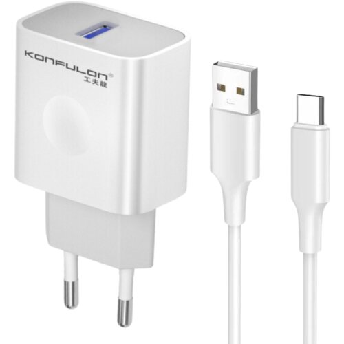 Konfulon C87Q kućni punjač sa USB-C kablom 25W, Beli Slike