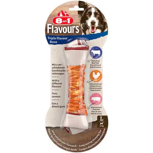 8in1 3 + 1 gratis! Triple Flavour priboljški za pse - žvečilne kosti L 4 x 85 g