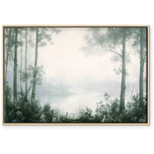  Slika - Retro Landscape Grove Trees and Pond in Patinated Shades of Green 90x60 U prirodnom drvenom okviru Slike