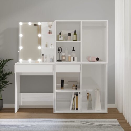 vidaXL LED toaletni stol s 2 ormarića sjajni bijeli konstruirano drvo Cene