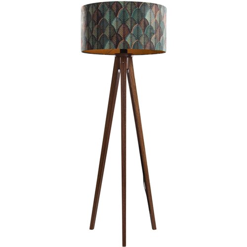 QAZQA Vloerlamp walnoot hout met velours lampenkap blad dessin 50cm - Tripod Classic Slike