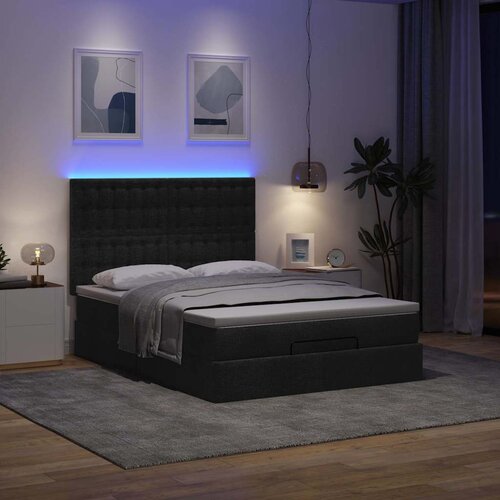 VidaXL Otomanski krevet s madracem i LED crni 140x190 cm tkanine Slike