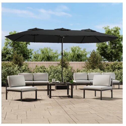 VidaXL Dvostruki suncobran s LED svjetlima crni 449 x 245 cm Slike