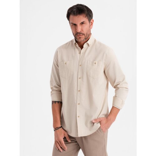 Ombre Men&amp;#039;s linen shirt with classic collar and pockets REGULAR FIT - cream Slike