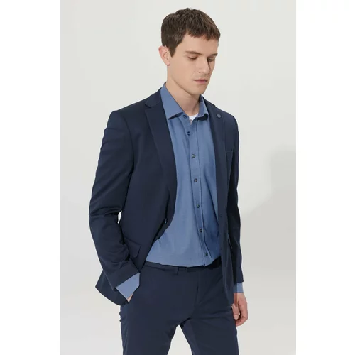 ALTINYILDIZ CLASSICS Men's Navy Blue Slim Fit Slim Fit Monocollar Navy Blue Suit.