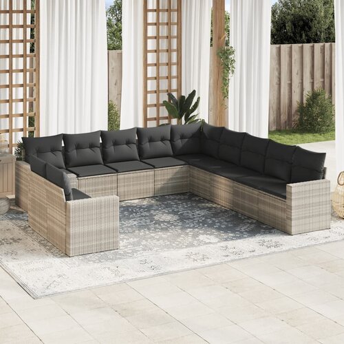 VidaXL 11-dijelni set vrtnih sofa poliratan s jastucima svijetlosivi Slike