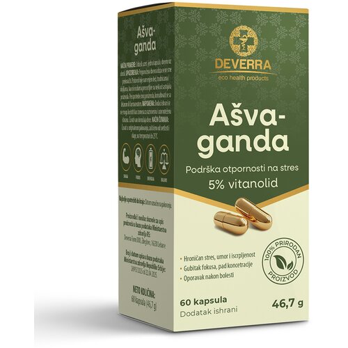 Deverra Ašvaganda, 5% Vitanolida, 60 kapsula Cene