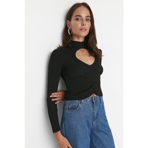 Trendyol Black Crop Cut Out Detailed Knitwear Sweater Slike