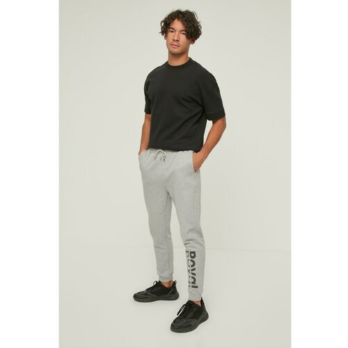Trendyol gray men's regular fit printed sweatpants Slike