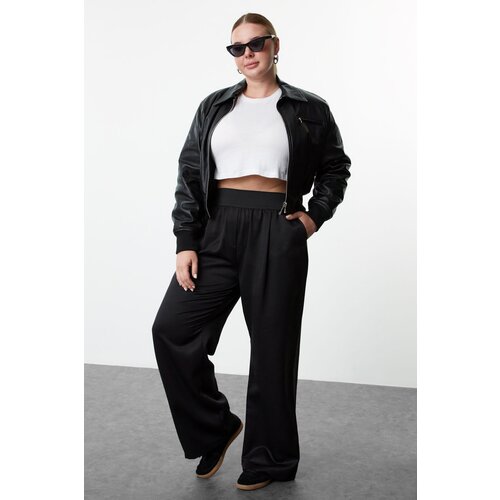 Trendyol Curve Black High Waist Wide Leg Woven Trousers Slike